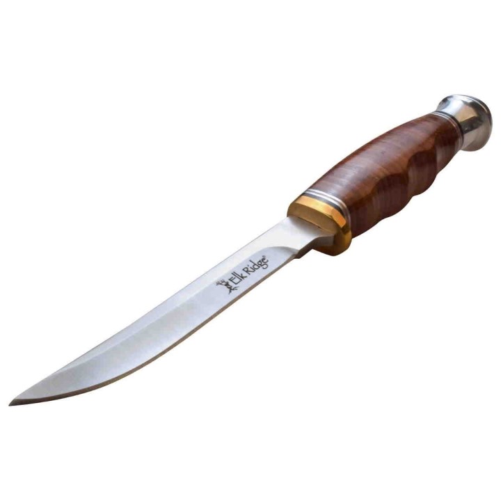 Couteau de Chasse Elk Ridge Outskirt Skinner Lame Acier 8Cr13MoV Manche & Etui Cuir ER20030LBR - Livraison Gratuite