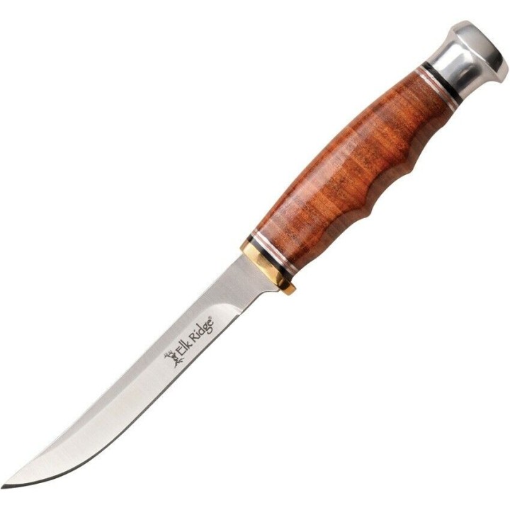 Couteau de Chasse Elk Ridge Outskirt Skinner Lame Acier 8Cr13MoV Manche & Etui Cuir ER20030LBR - Livraison Gratuite