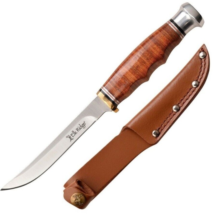 Couteau de Chasse Elk Ridge Outskirt Skinner Lame Acier 8Cr13MoV Manche & Etui Cuir ER20030LBR - Livraison Gratuite