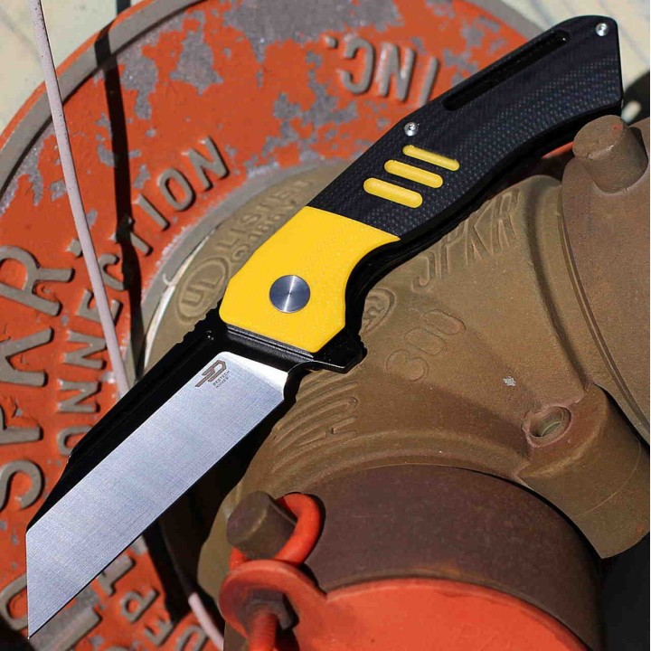 Couteau Bestech Rockface Black/Yellow Manche G10 Lame D2 Wharncliffe IKBS BTKG46A - Livraison Gratuite