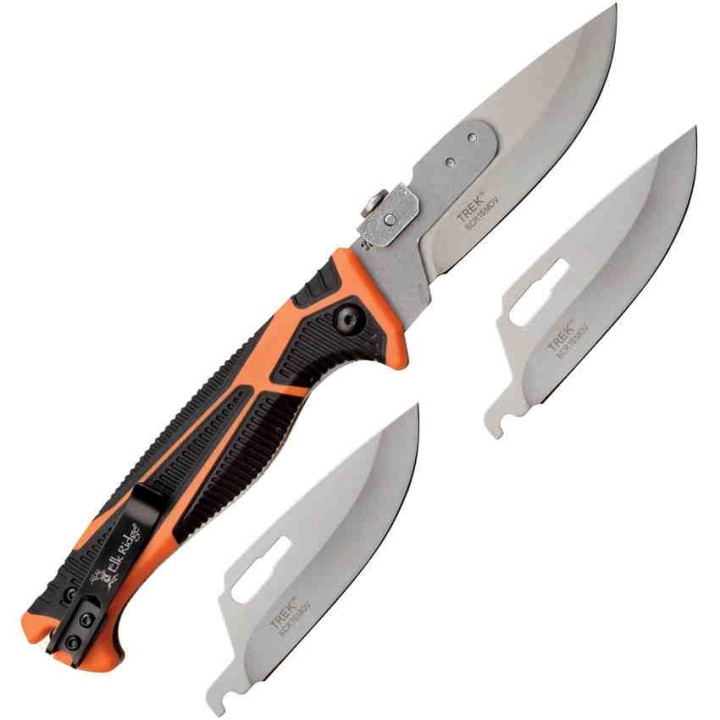 Couteau Elk RIdge Trek Orange 3 Lames Acier 5C15MoV Manche Synthétique Orange Linerlock Clip ERTKFDR002 - Livraison Gratuite