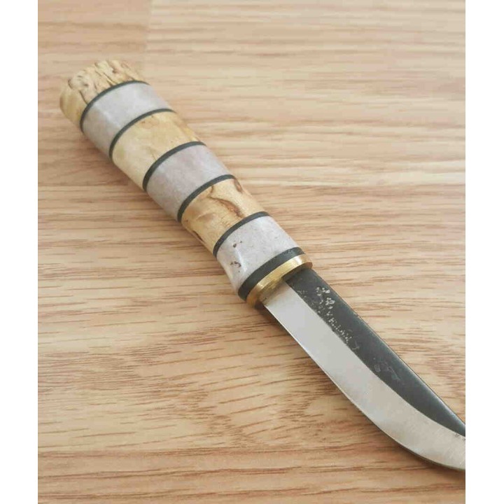 Couteau Puukko Kellam Tonttu Lame Acier Carbone 1095 Manche Bois de Renne Etui Cuir Finlande KLA3060 - Livraison Gratuite
