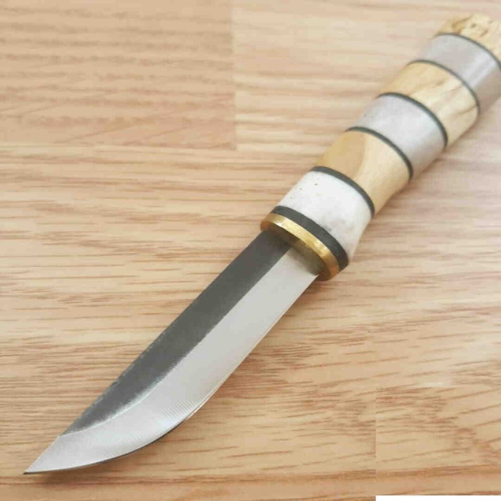 Couteau Puukko Kellam Tonttu Lame Acier Carbone 1095 Manche Bois de Renne Etui Cuir Finlande KLA3060 - Livraison Gratuite