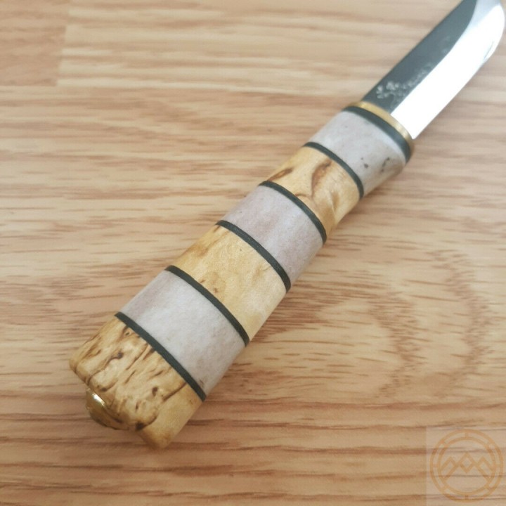Couteau Puukko Kellam Tonttu Lame Acier Carbone 1095 Manche Bois de Renne Etui Cuir Finlande KLA3060 - Livraison Gratuite