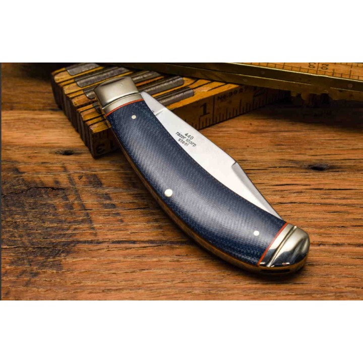 Couteau Rough Ryder Bow Trapper Blue Jean Lame Acier 440 Manche Micarta RR2373 - Livraison Gratuite