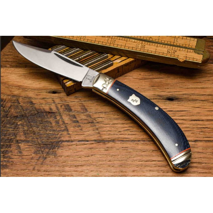 Couteau Rough Ryder Bow Trapper Blue Jean Lame Acier 440 Manche Micarta RR2373 - Livraison Gratuite