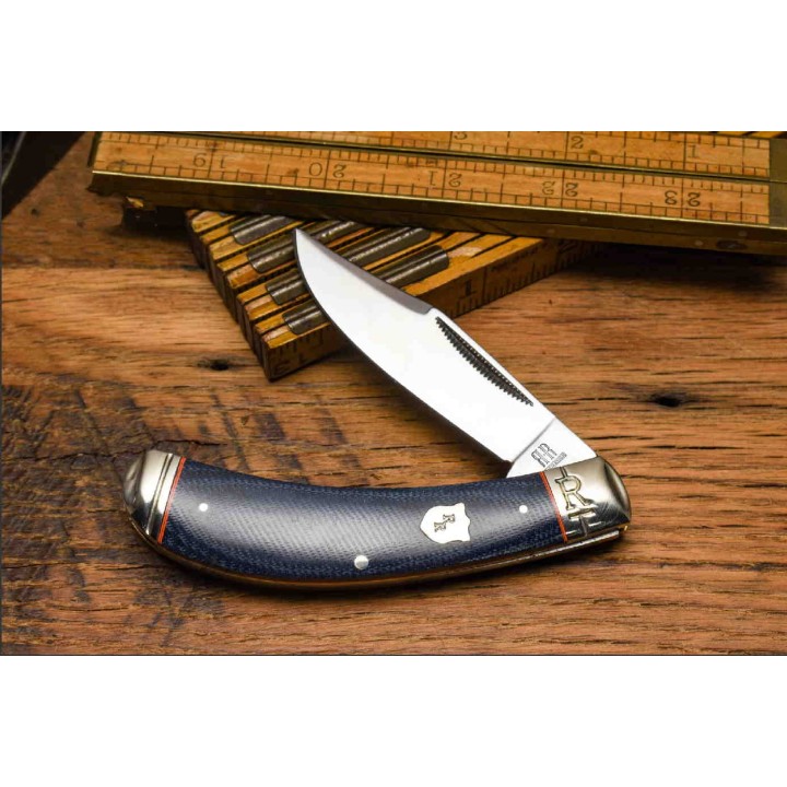Couteau Rough Ryder Bow Trapper Blue Jean Lame Acier 440 Manche Micarta RR2373 - Livraison Gratuite
