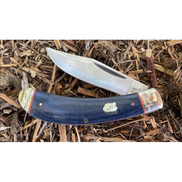 Couteau Rough Ryder Bow Trapper Blue Jean Lame Acier 440 Manche Micarta RR2373 - Livraison Gratuite