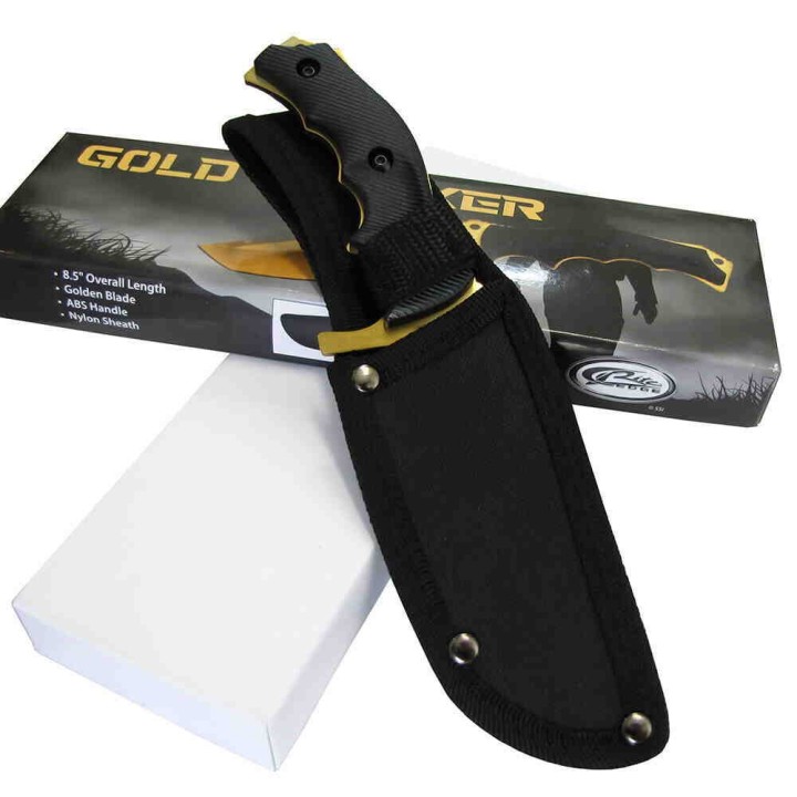 Couteau De Survie Tracker Tanto Gold Lame Acier Inox Manche ABS Etui Nylon CN211548GD - Livraison Gratuite 