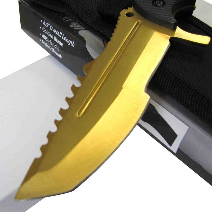Couteau De Survie Tracker Tanto Gold Lame Acier Inox Manche ABS Etui Nylon CN211548GD - Livraison Gratuite 