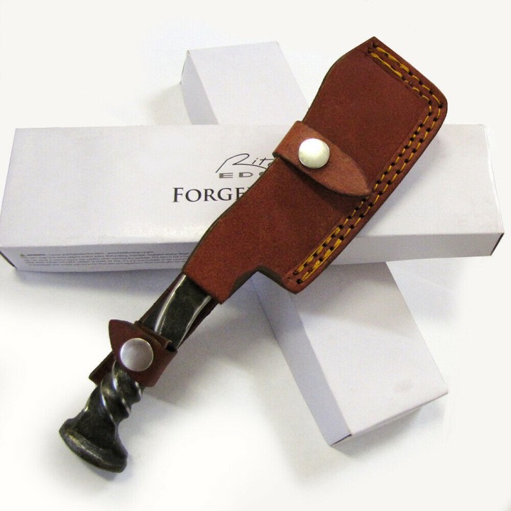 Couperet Fabrication Artisanal Forgé Dans un Clou de Rail Acier Carbone Etui Cuir PA4436 - Livraison Gratuite