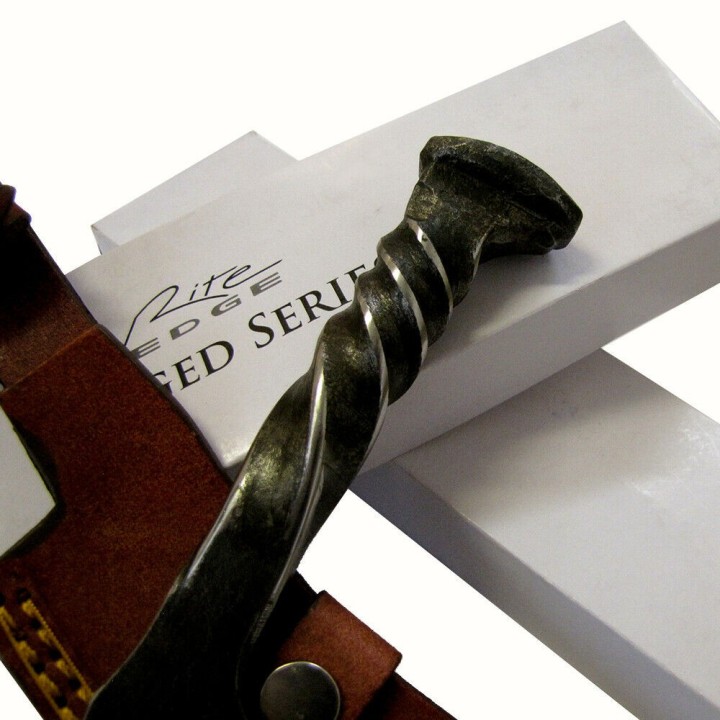 Couperet Fabrication Artisanal Forgé Dans un Clou de Rail Acier Carbone Etui Cuir PA4436 - Livraison Gratuite