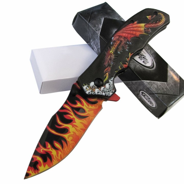 Lot de 3 Couteau Dragon Flame A/O Lame Acier Inox Manche ABS CN300549RD - Livraison Gratuite