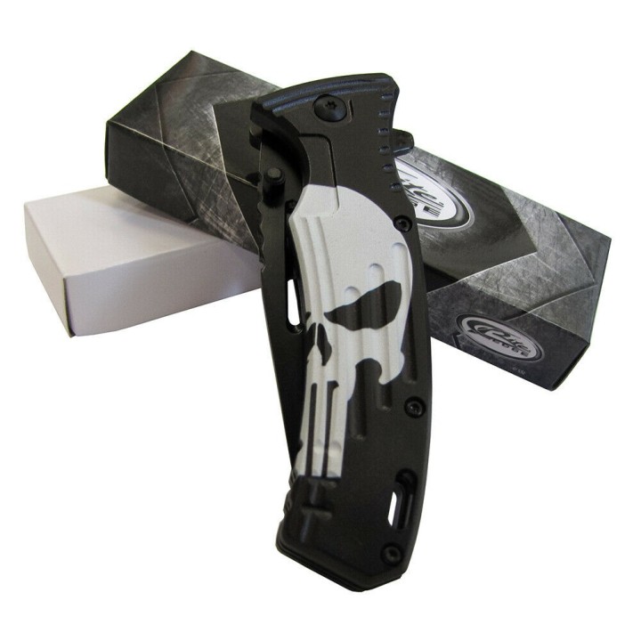 Lot de 3 Couteau Punisher Skull A/O Lame Acier Inox Manche ABS Linerlock Clip CN300531 - Livraison Gratuite