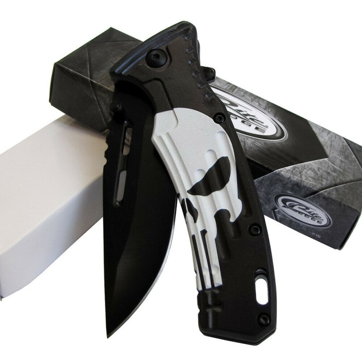 Lot de 3 Couteau Punisher Skull A/O Lame Acier Inox Manche ABS Linerlock Clip CN300531 - Livraison Gratuite