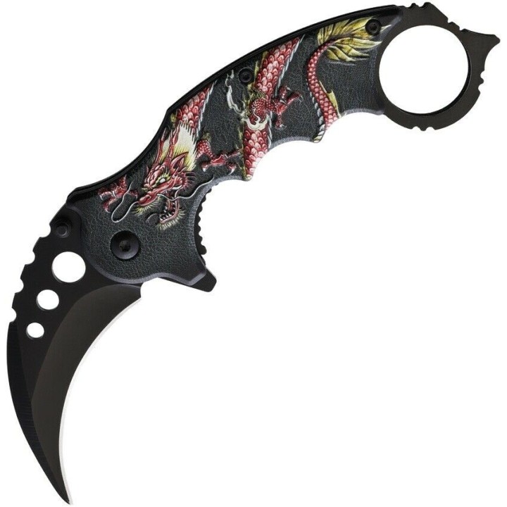 Lot de 3 Couteau ElitEdge Red Dragon Karambit Lame Acier Inox Manche Abs EE10A52RD - Livraison Gratuite