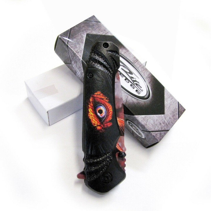 Lot de 3 Couteau Dragon Eye Lame Acier Inox Manche ABS Décor Dragon Linerlock Clip CN300504 - Livraison Gratuite