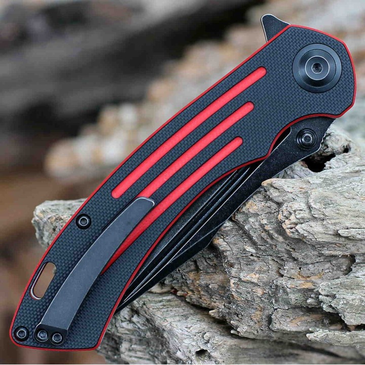 Couteau Kansept Pretatout Black&Red Manche G10 Lame Acier 154CM IKBS Linerlock Clip KT1032A1 - Livraison Gratuite