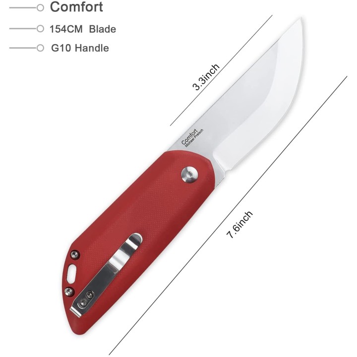 Couteau Kizer Comfort Red Lame Acier 154CM Manche G10 Linerlock Clip KIV4559C1 - Livraison Gratuite