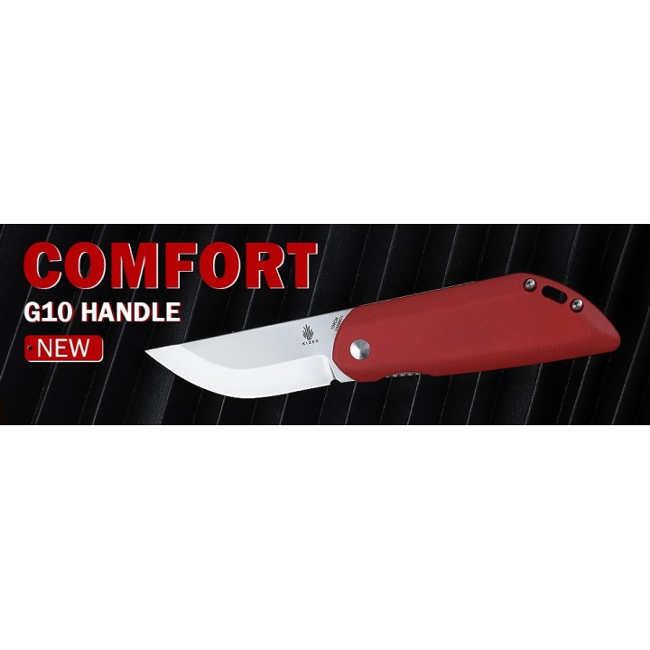 Couteau Kizer Comfort Red Lame Acier 154CM Manche G10 Linerlock Clip KIV4559C1 - Livraison Gratuite