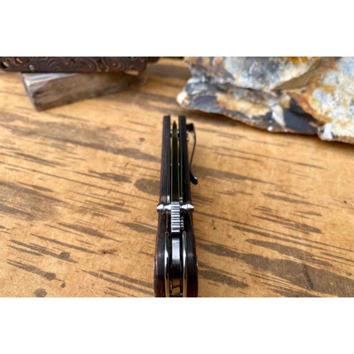 Couteau QSP Hawk Copper Foil Manche Fibre de Carbone/Cuivre Lame Acier S35VN IKBS Linerlock Clip QS131T - Livraison Gratuite