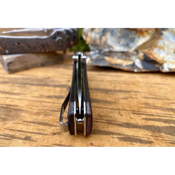 Couteau QSP Hawk Copper Foil Manche Fibre de Carbone/Cuivre Lame Acier S35VN IKBS Linerlock Clip QS131T - Livraison Gratuite