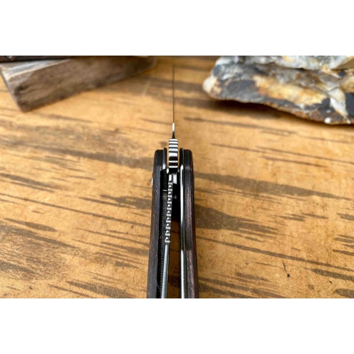 Couteau QSP Hawk Copper Foil Manche Fibre de Carbone/Cuivre Lame Acier S35VN IKBS Linerlock Clip QS131T - Livraison Gratuite