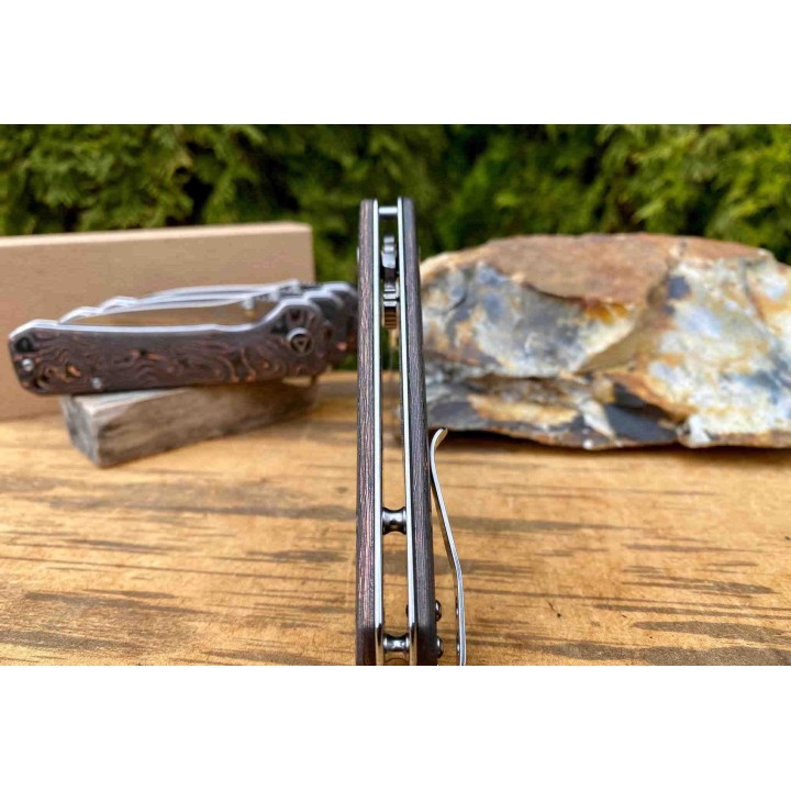 Couteau QSP Hawk Copper Foil Manche Fibre de Carbone/Cuivre Lame Acier S35VN IKBS Linerlock Clip QS131T - Livraison Gratuite