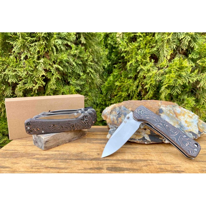 Couteau QSP Hawk Copper Foil Manche Fibre de Carbone/Cuivre Lame Acier S35VN IKBS Linerlock Clip QS131T - Livraison Gratuite