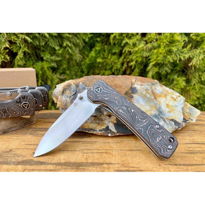 Couteau QSP Hawk Copper Foil Manche Fibre de Carbone/Cuivre Lame Acier S35VN IKBS Linerlock Clip QS131T - Livraison Gratuite