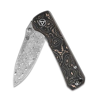 Couteau QSP Hawk Copper Foil Manche Fibre de Carbone/Cuivre Lame Acier Damas IKBS Linerlock Clip QS131S - Livraison Gratuite