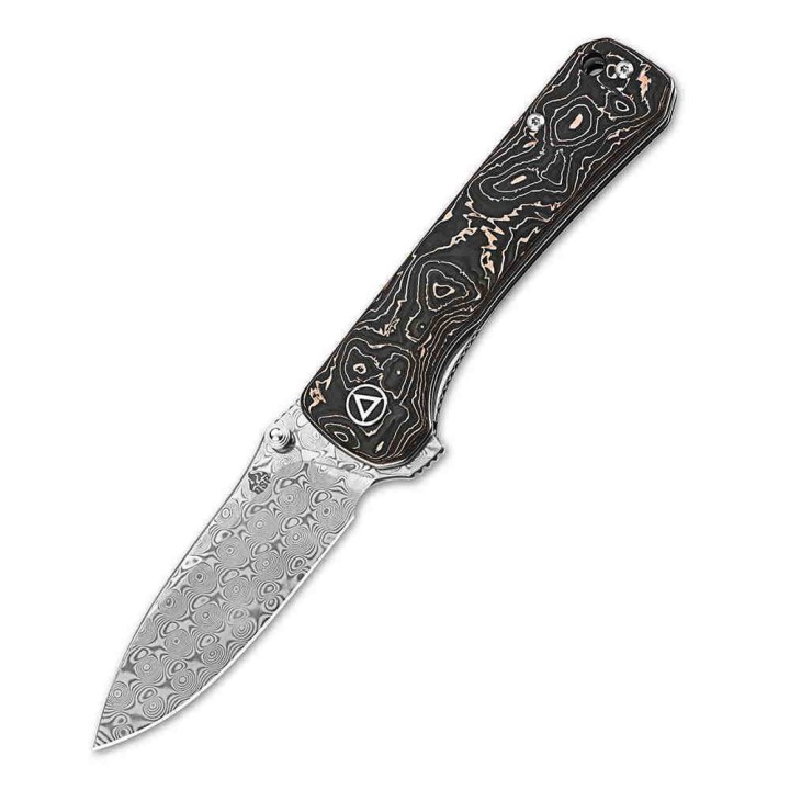 Couteau QSP Hawk Copper Foil Manche Fibre de Carbone/Cuivre Lame Acier Damas IKBS Linerlock Clip QS131S - Livraison Gratuite