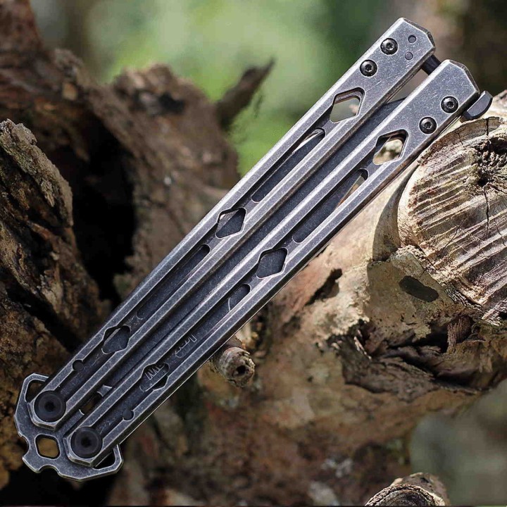 Couteau Kershaw Lucha Balisong Butterfly Stonewash Lame Acier 14C28N Manche Acier KIVT Made In USA KS5150BW - Livraison Gratuite