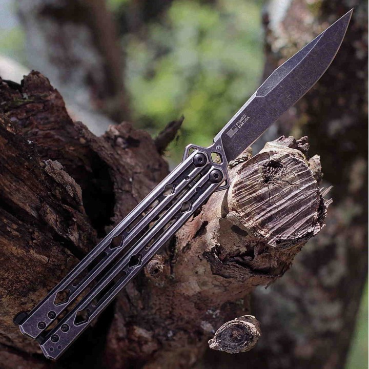 Couteau Kershaw Lucha Balisong Butterfly Stonewash Lame Acier 14C28N Manche Acier KIVT Made In USA KS5150BW - Livraison Gratuite