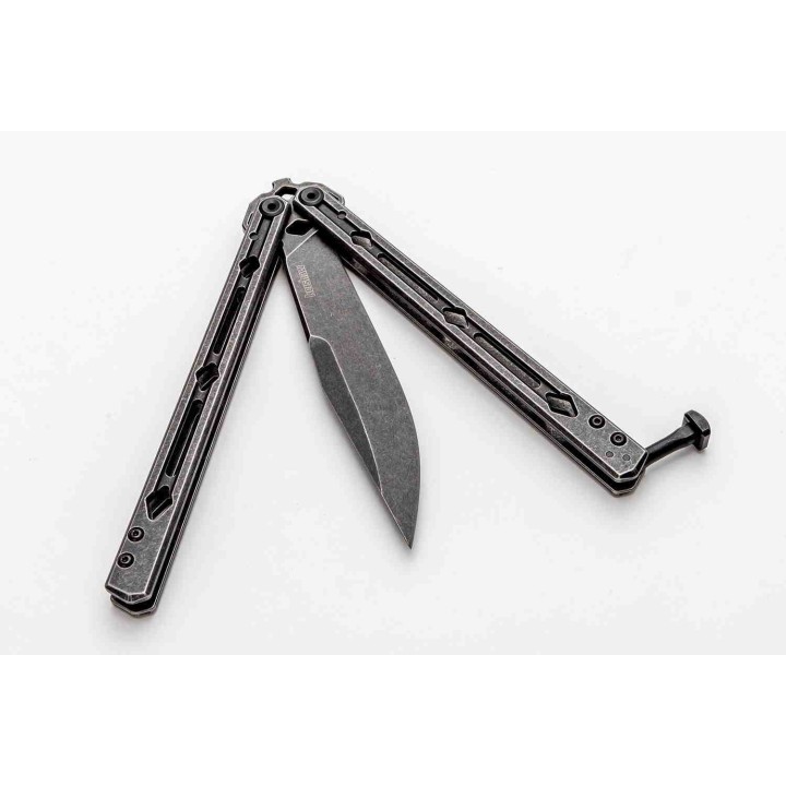 Couteau Kershaw Lucha Balisong Butterfly Stonewash Lame Acier 14C28N Manche Acier KIVT Made In USA KS5150BW - Livraison Gratuite