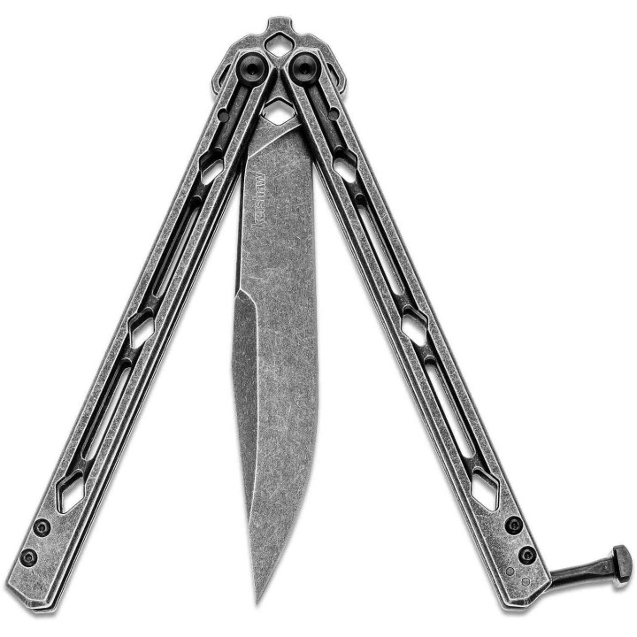Couteau Kershaw Lucha Balisong Butterfly Stonewash Lame Acier 14C28N Manche Acier KIVT Made In USA KS5150BW - Livraison Gratuite
