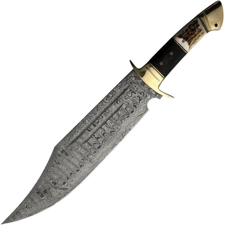 Couteau Rough Ryder Bowie Damas Lame Acier 256 Couches Manche Bois de Cerf/Bois Etui Cuir RR2271 - Livraison Gratuite