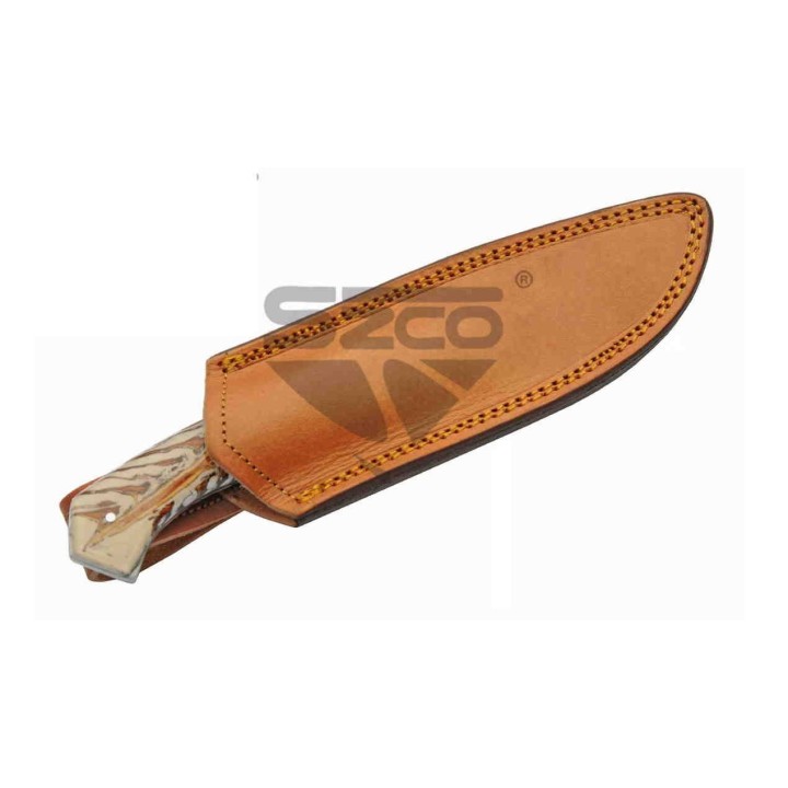 Couteau Damas Snowpeak Lame 256 Couches Manche Acrylique Etui Cuir DM1316 - Livraison Gratuite