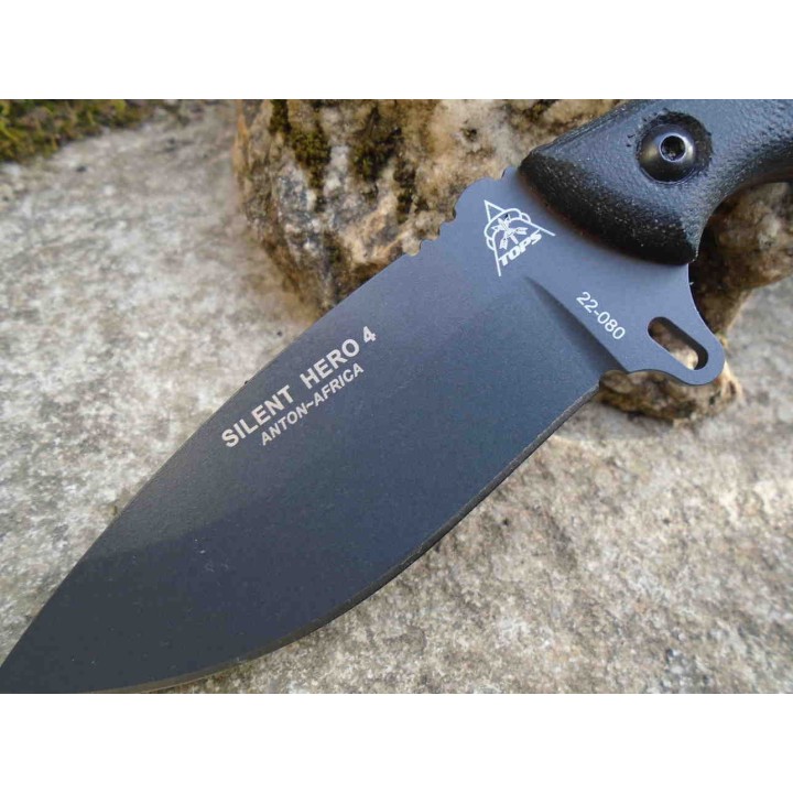 Couteau TOPS Silent Hero 4 Lame Acier Carbone 1095 Manche Micarta Etui Kydex Made USA TPHER0401 - Livraison Gratuite