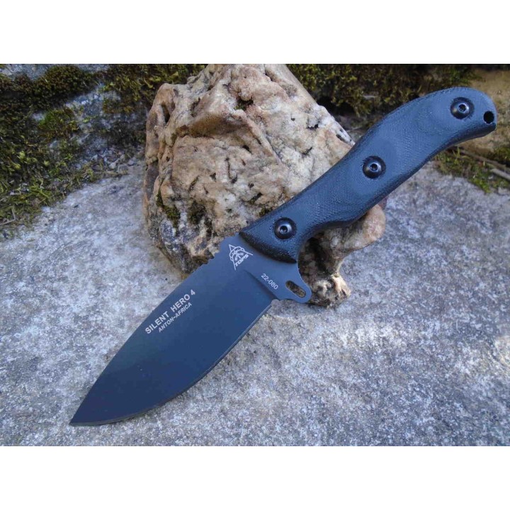 Couteau TOPS Silent Hero 4 Lame Acier Carbone 1095 Manche Micarta Etui Kydex Made USA TPHER0401 - Livraison Gratuite