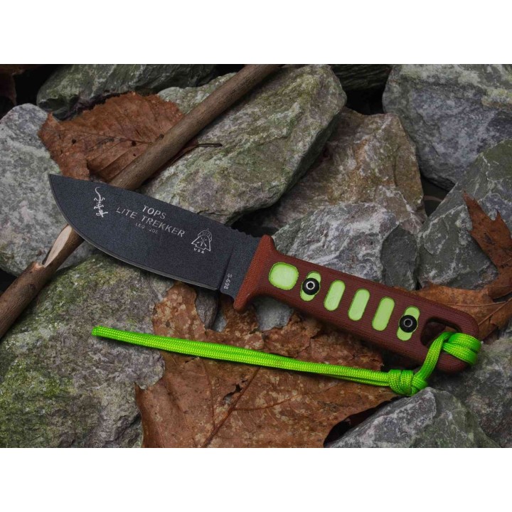 Couteau Tops Lite Trekker Survival Tan Lame Acier 1095 Manche Micarta Etui Kydex Firestarter USA TPTLT0SG - Livraison Gratuite
