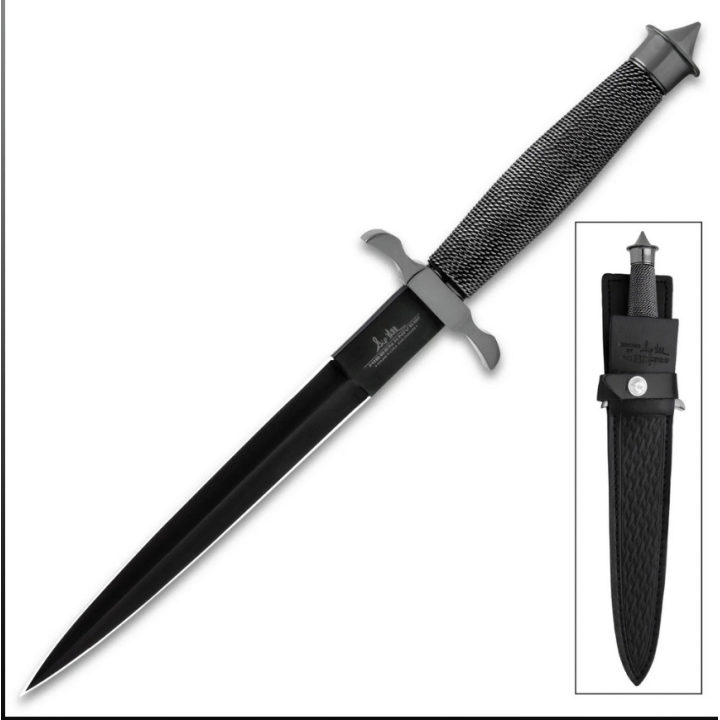 Dague Hibben Black Shadow Lame Acier Inox Manche Chainette Etui Cuir GH0441B - Livraison Gratuite
