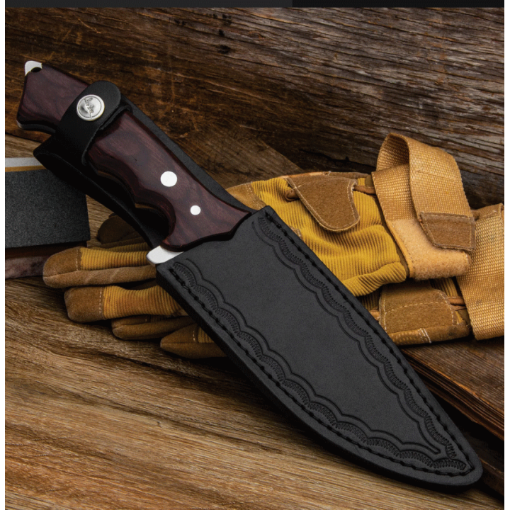 Couteau Hibben Legacy Fighter IV Lame Acier 5Cr15MoV Manche Pakkawood Etui Cuir GH5112 - Livraison Gratuite