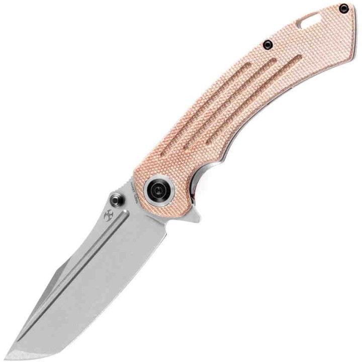 Couteau Kansept Pretatout Brown Manche Micarta Lame Tanto Acier 154CM IKBS Linerlock Clip KT1032TI - Livraison Gratuite