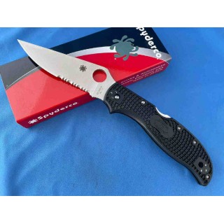 Couteau Spyderco Stretch 2 XL Part Serrated Lame Acier VG-10 Manche FRN Lockback Made In Japan SC258PSBK - Livraison Gratuite