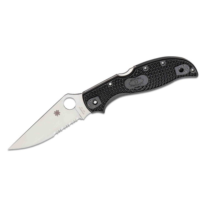 Couteau Spyderco Stretch 2 XL Part Serrated Lame Acier VG-10 Manche FRN Lockback Made In Japan SC258PSBK - Livraison Gratuite