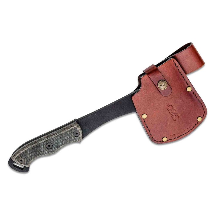 Hache Ontario Camp Plus Hatchet Lame Acier Carbone 1075 Manche Micarta Etui CUir Made USA ON4230 - Livraison Gratuite