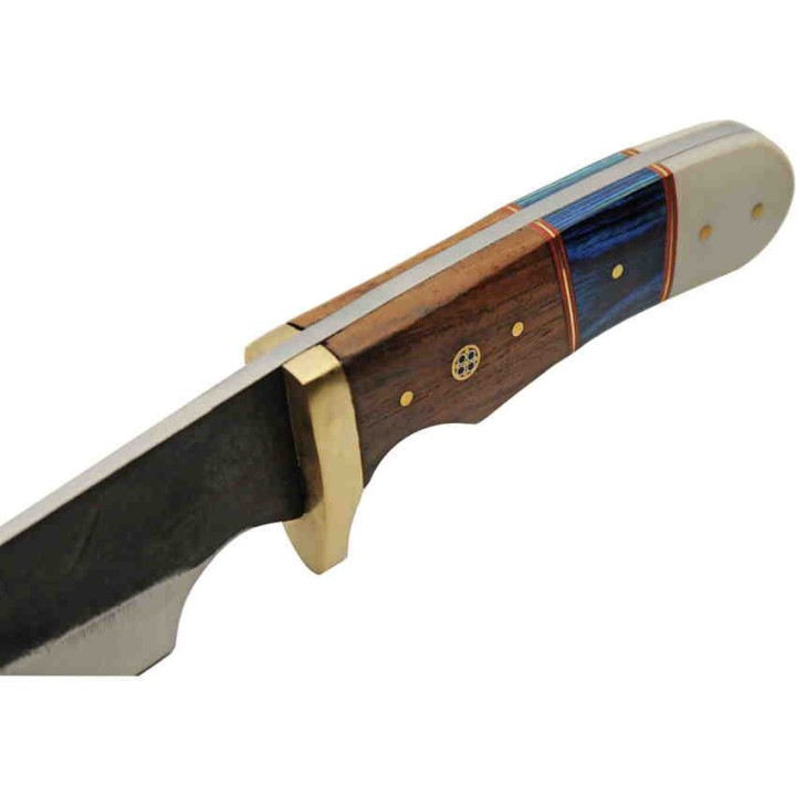 Lot de 2 Couteau Bushcraft Whitetail Hunter Lame Acier Carbone 1055 Manche Résine/Bois Etui Cuir PA203438 - Livraison Gratuite
