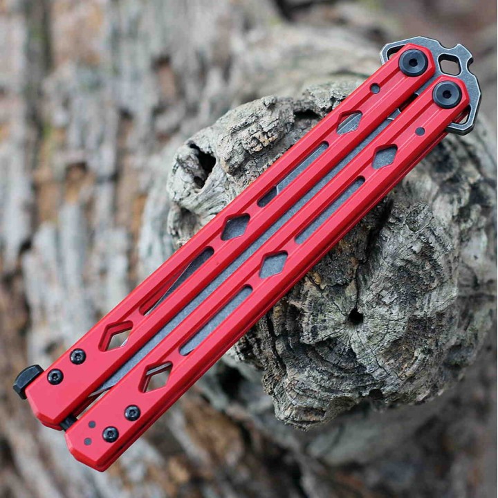 Couteau Kershaw Lucha Balisong Butterfly Stonewash Lame Acier 14C28N Manche Red KIVT Made In USA KS5150RDBW - Livraison Gratuite