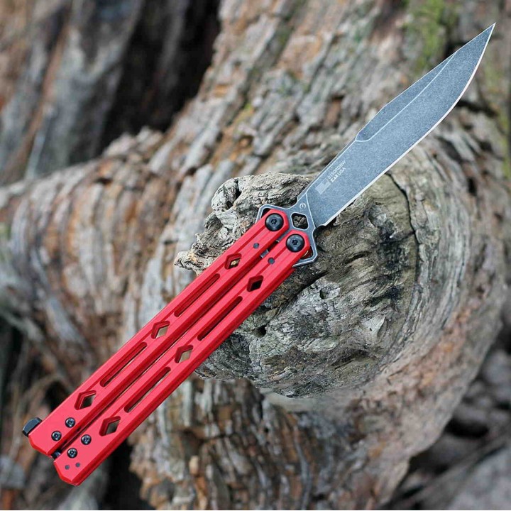 Couteau Kershaw Lucha Balisong Butterfly Stonewash Lame Acier 14C28N Manche Red KIVT Made In USA KS5150RDBW - Livraison Gratuite